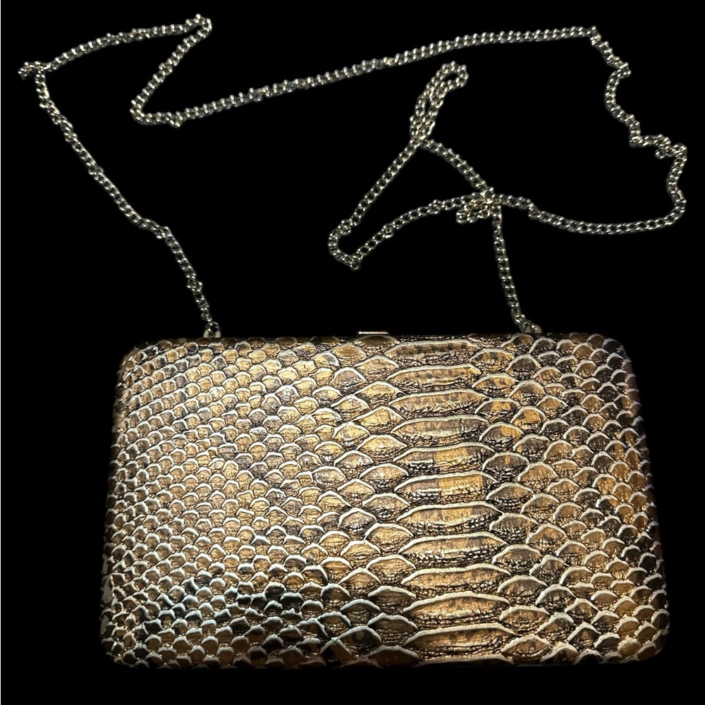 Python Embossed Gold Mini Evening Bag Luxury Desi… - image 1